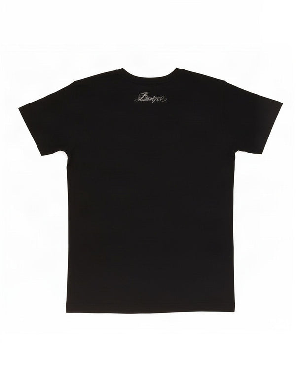 Desigual Damen Grafik T-Shirt Top UK 14 Large Schwarz Viskose