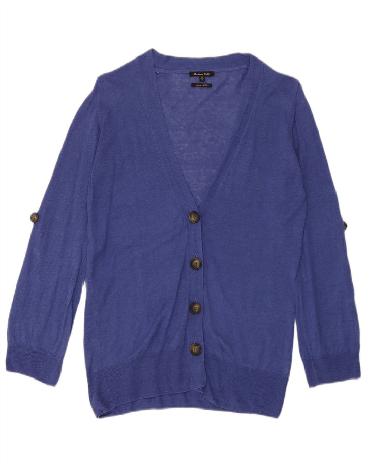 Massimo Dutti Damen Strickjacke UK 12 Mittelblaues Leinen