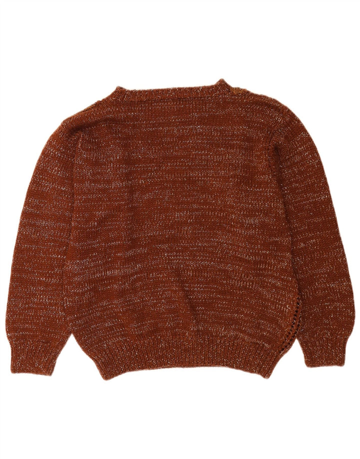 Vintage Damen Rundhalspullover Pullover UK 14 Mittelbraun Patchwork