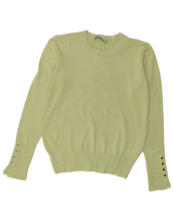 Zara Damen Crop Crew Neck Pullover Pullover UK 12 Mittelgrüne Viskose