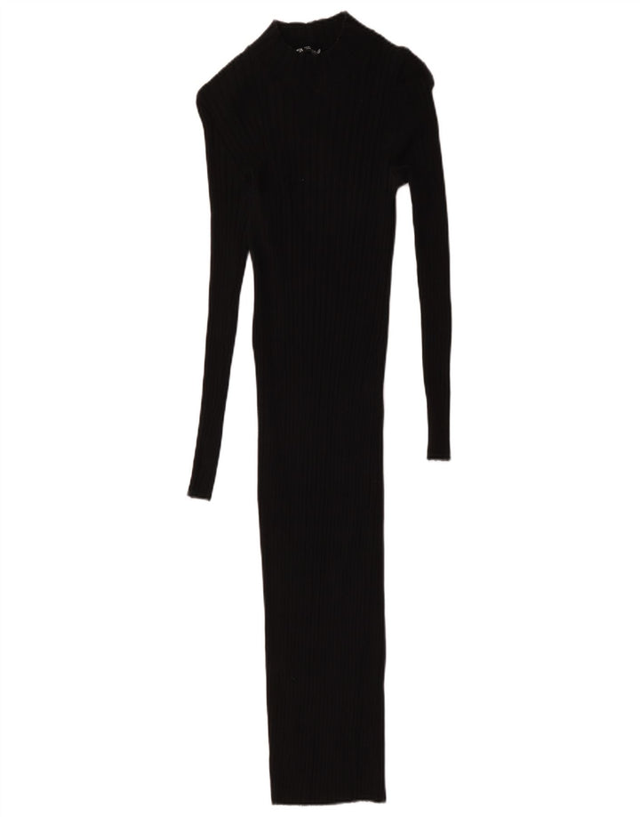 Zara Damen Langarm-Bodycon-Kleid UK 12 Medium Schwarz
