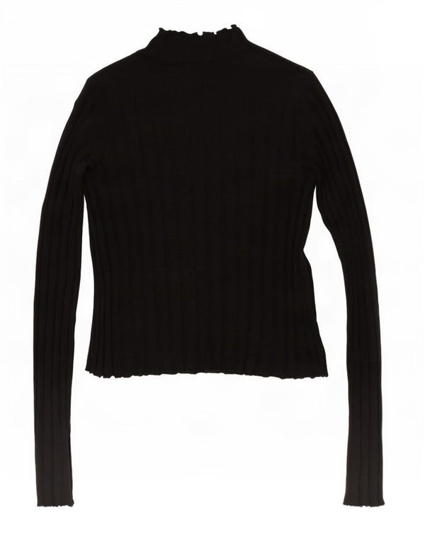 Zara Damen Crop Turtle Neck Pullover Pullover UK 14 Große schwarze Baumwolle