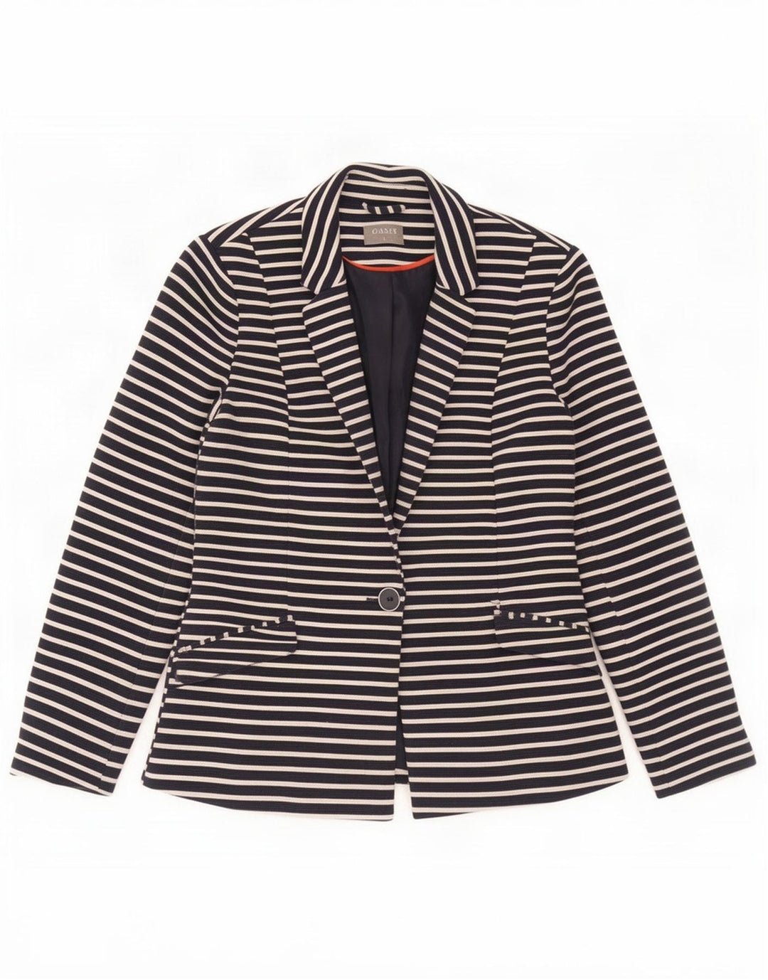 Oasis Damen 1-Knopf-Blazerjacke UK 8 Small Marineblau gestreift Polyester