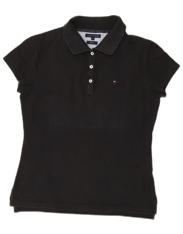 Tommy Hilfiger Damen Slim Fit Poloshirt UK 14 Large Schwarz Baumwolle