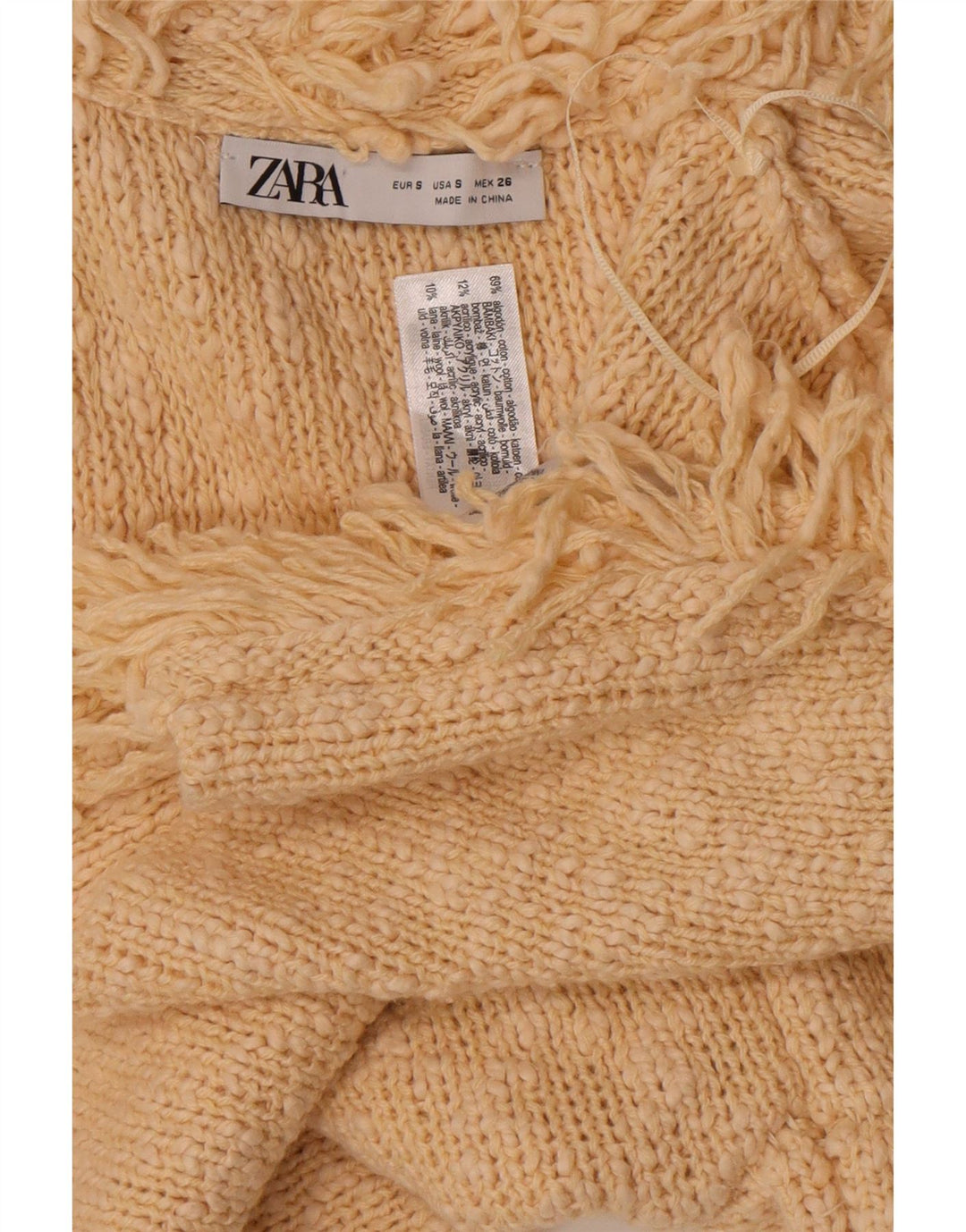 Offener Cardigan für Damen von Zara, Größe S, cremefarbene Baumwolle