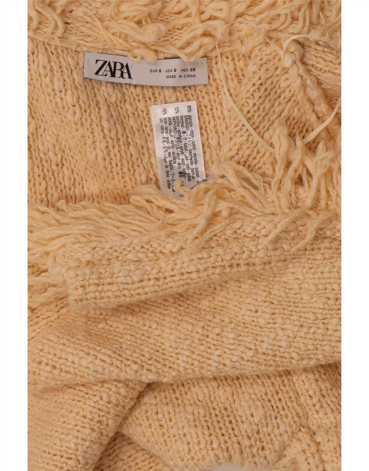 Offener Cardigan für Damen von Zara, Größe S, cremefarbene Baumwolle