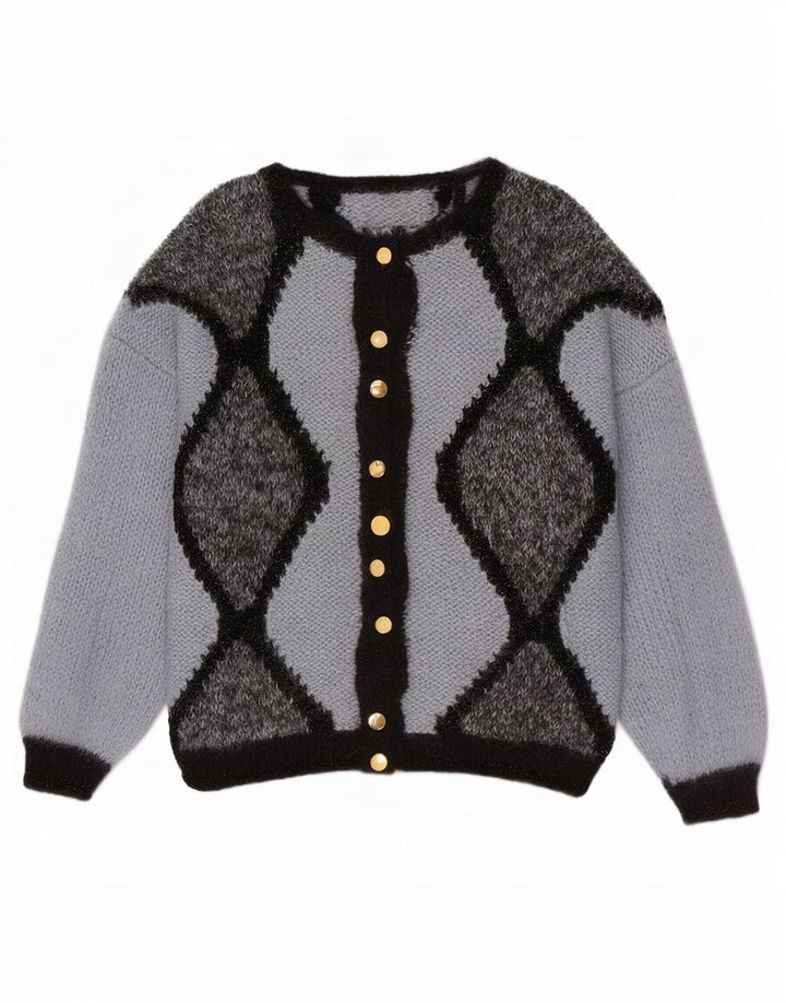 Vintage Damen Cardigan Pullover UK 16 Groß Blau Argyle/Diamant
