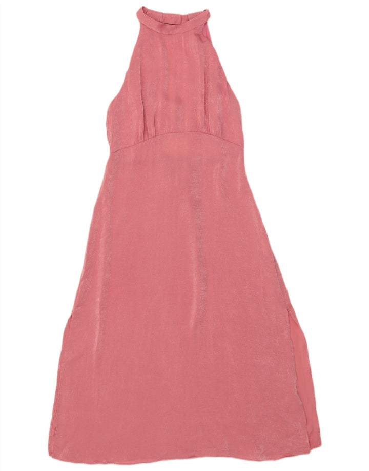 Zara Damen Maxi-Neckholder-Kleid UK 12 Mittelrosa Polyester