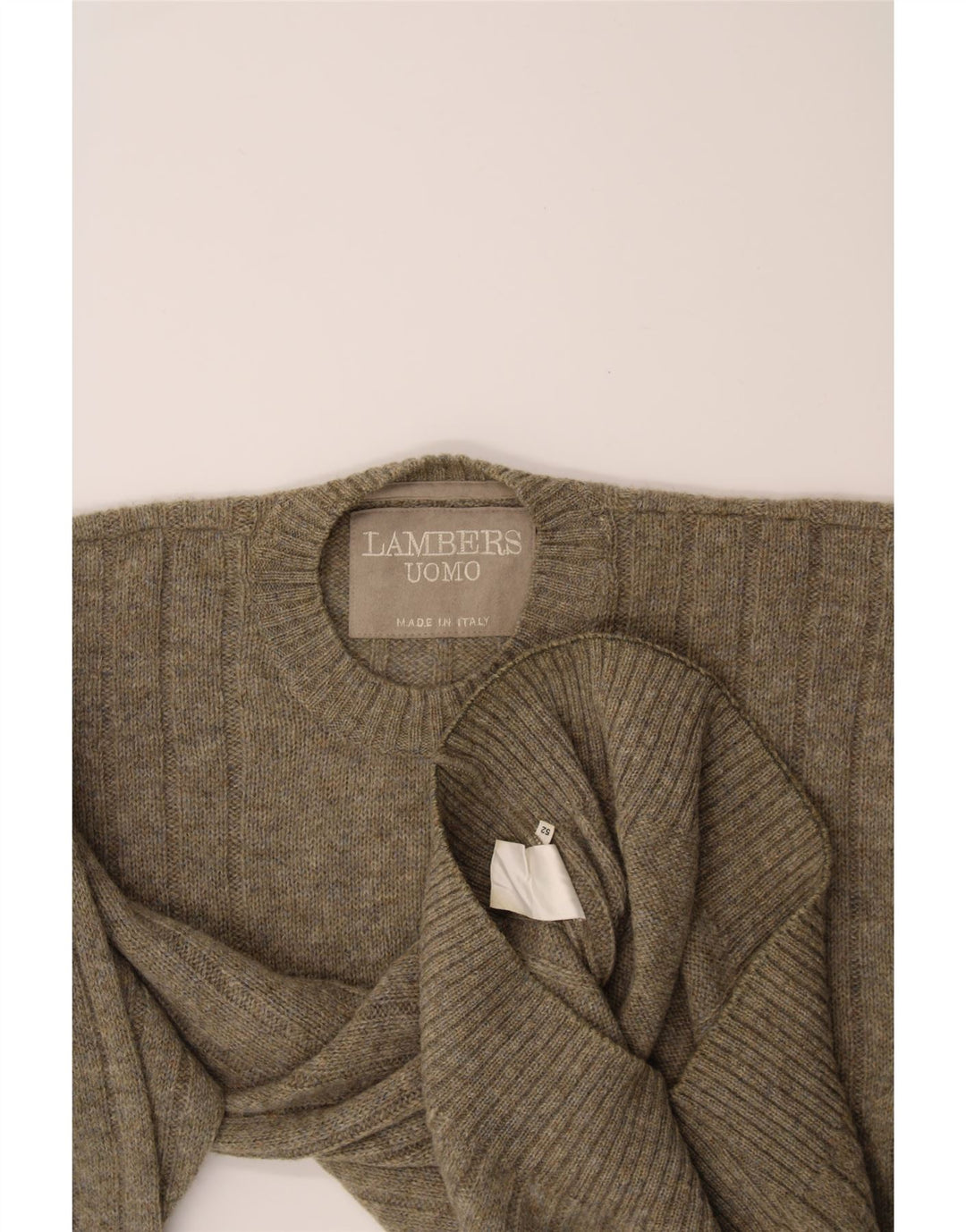 LAMBERS Mens Graphic Crew Neck Jumper Sweater IT 52 Large Grey Wool Vintage Lambers and Second-Hand Lambers from Messina Hembry 