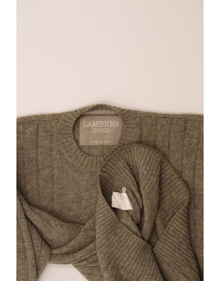 LAMBERS Mens Graphic Crew Neck Jumper Sweater IT 52 Large Grey Wool Vintage Lambers and Second-Hand Lambers from Messina Hembry 