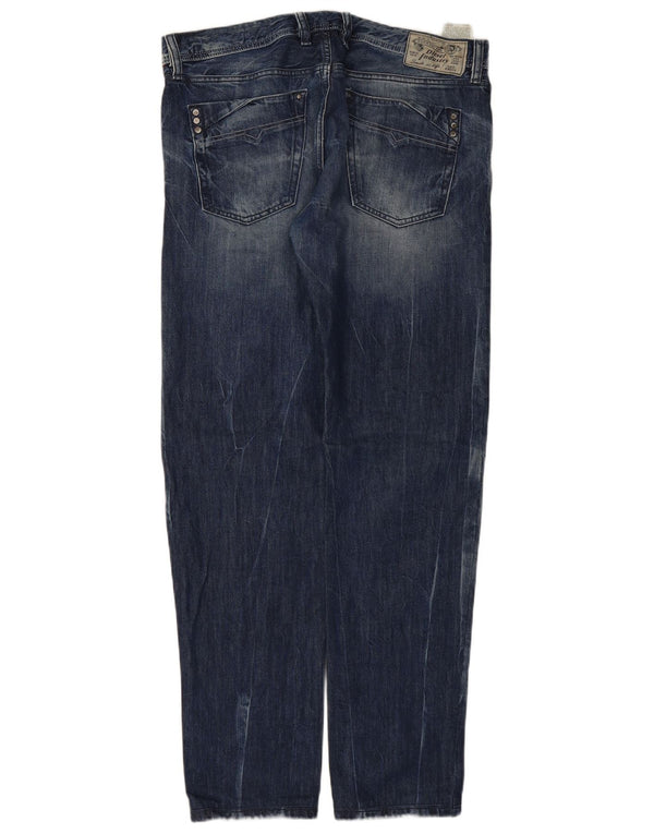 DIESEL Herren Mennit Distressed Straight Jeans W34 L34 Blaue Baumwolle