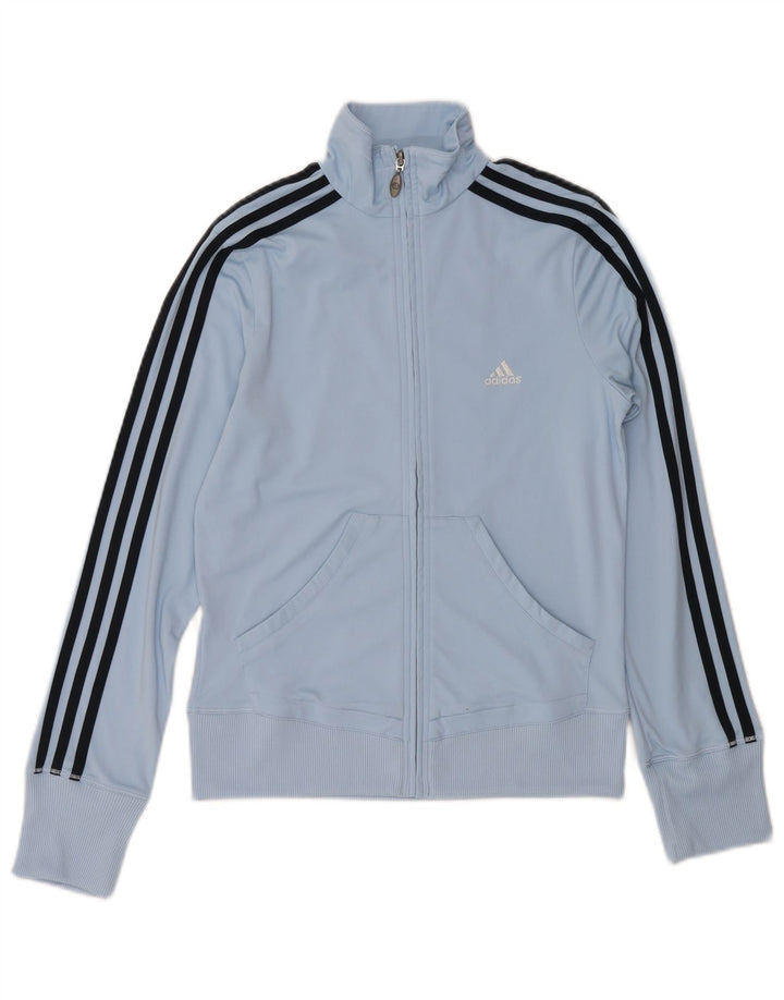 Adidas Damen Trainingsanzug Top Jacke UK 12 Mittelblaues Polyester