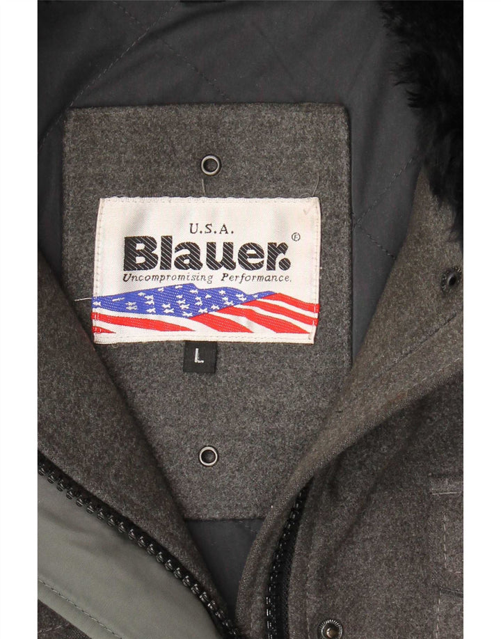 Blauer Damen-Windbreaker-Mantel UK 16 Large Grau Polyester