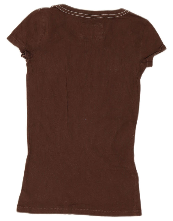 Abercrombie & Fitch Womens Graphic T-Shirt Top UK 4 XS Braune Baumwolle
