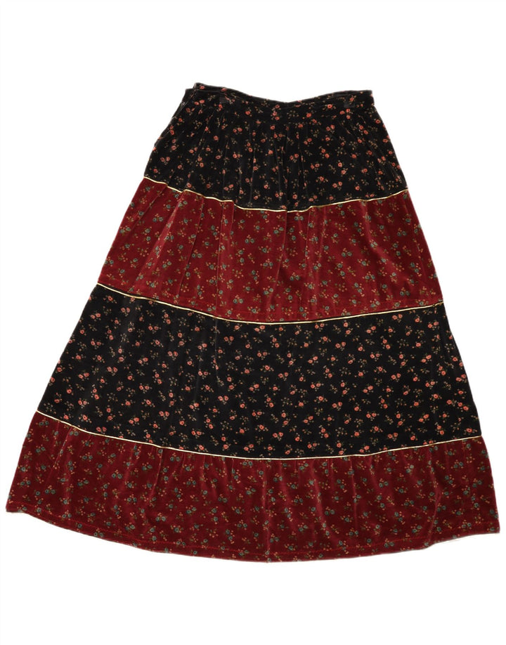Vintage Damen Samt ausgestellter Rock W30 Mittelrot geblümt