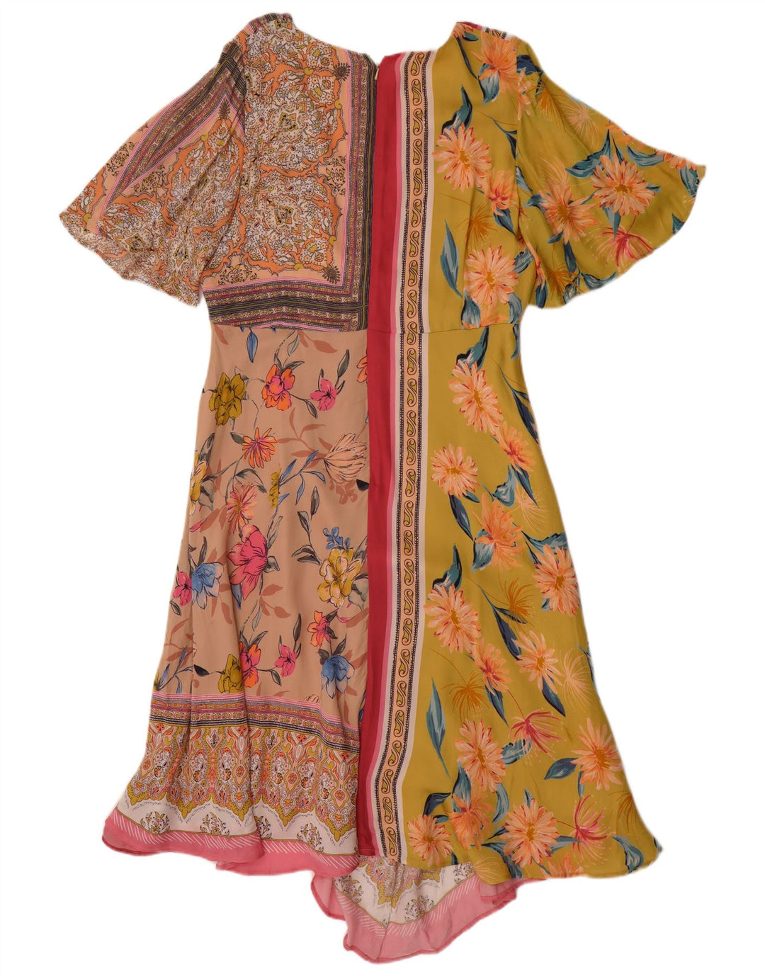 MONSOON Damen Asymmetrisches Kleid UK 14 Großes mehrfarbiges Patchwork