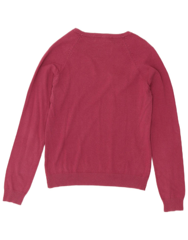 Zara Womens V-Neck Jumper Sweater UK 14 Large Pink Cotton