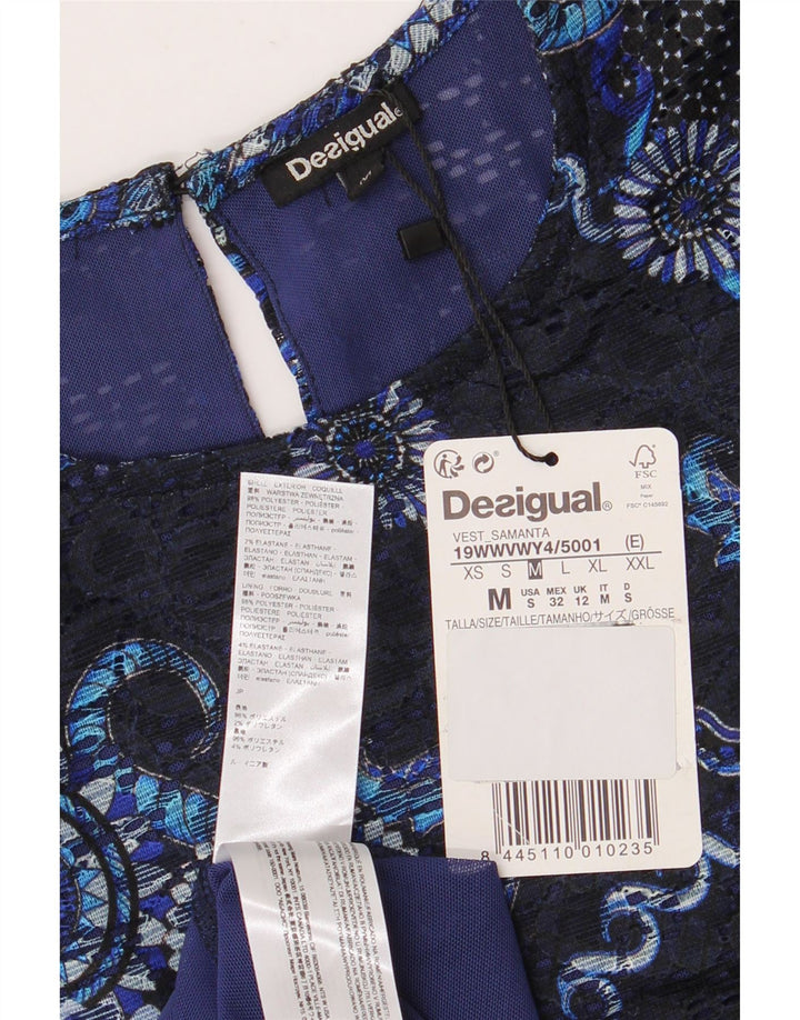 Desigual Asymmetrisches Spitzenkleid für Damen, UK 12, mittleres Marineblau mit Blumenmuster