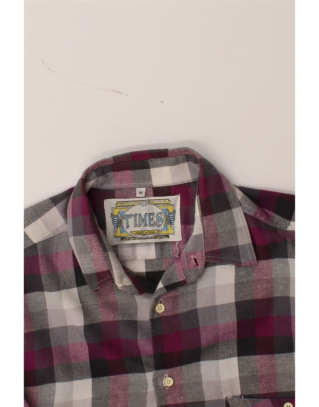 TIMES Mens Flannel Shirt Medium Maroon Check Cotton Vintage Times and Second-Hand Times from Messina Hembry 