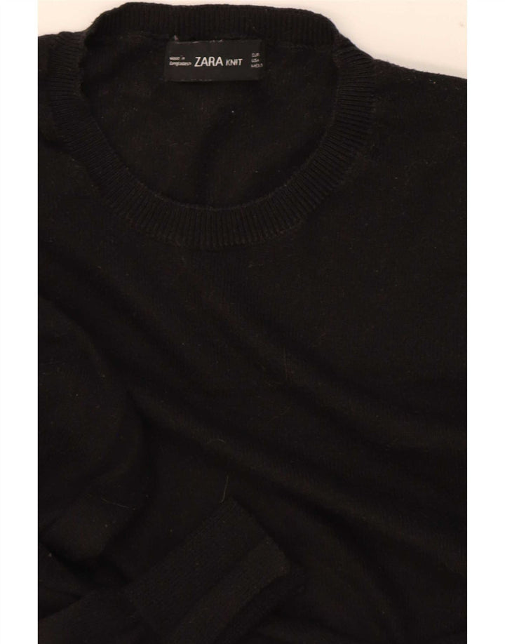Zara Damen Crop Crew Neck Pullover Pullover UK 12 Medium Schwarz