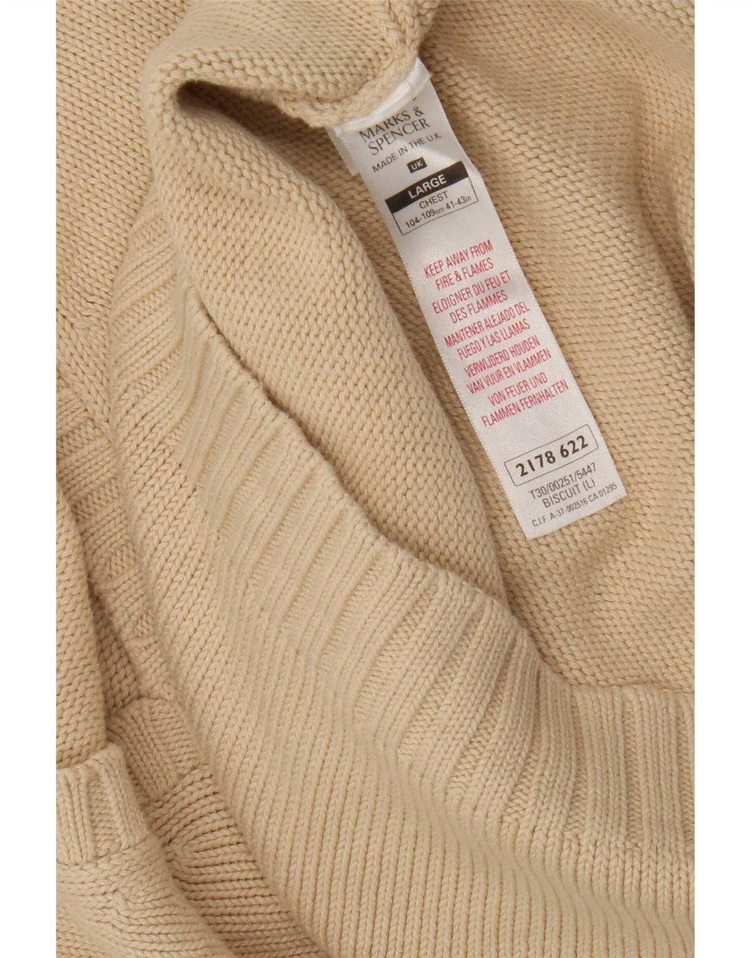 Marks & Spencer Herren-Pullover mit V-Ausschnitt, groß, beige Baumwolle