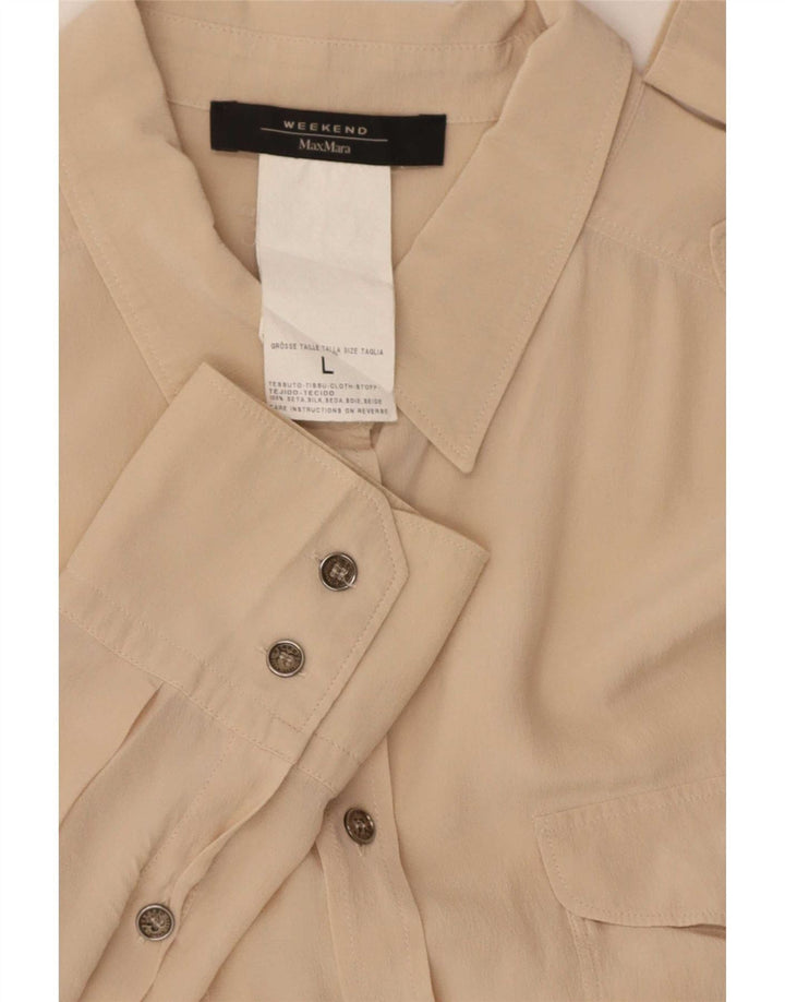 Max Mara Damen Langarm-Militärhemd, groß, beige, Seide