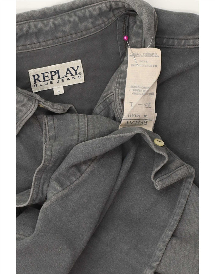 Replay Herren-Jeanshemd, große graue Baumwolle