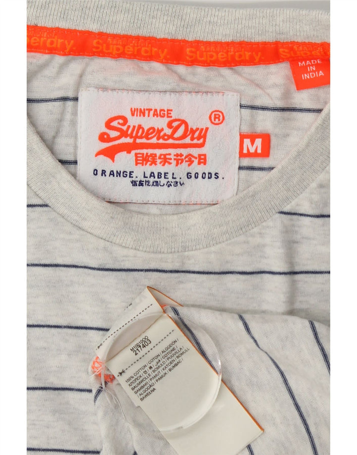 SUPERDRY Herren Grafik-T-Shirt-Oberteil aus mittelgrauer, gestreifter Baumwolle
