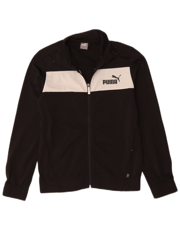 Puma Jungen Grafik-Trainingsanzug-Top-Jacke, 11–12 Jahre, schwarzes Farbblockdesign