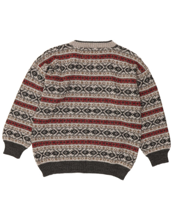 Vintage Damen Rundhalspullover Pullover UK 16 Large Grey Fair Isle