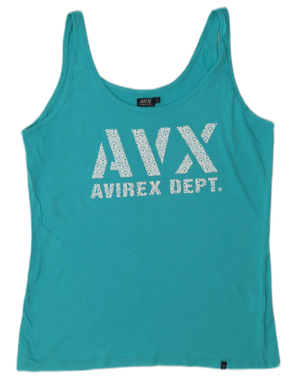 Avirex Womens Graphic Vest Top UK 14 Large Türkis Baumwolle