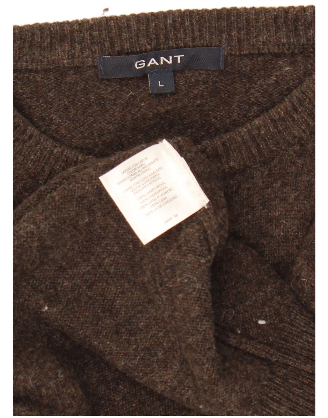 Gant Herren-Pullover mit Rundhalsausschnitt, große braune Lammwolle