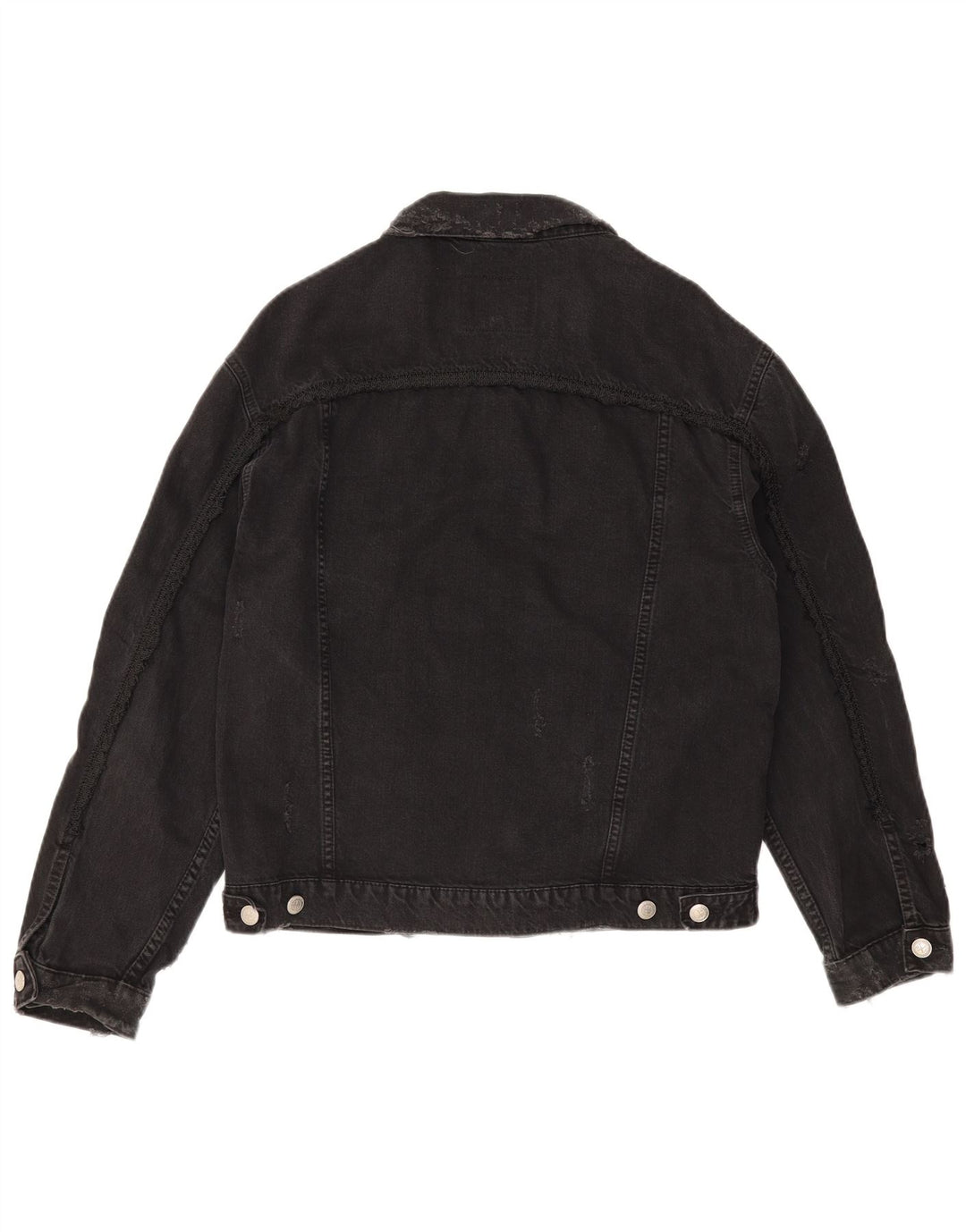 ZARA Herren Distressed Jeansjacke UK 36 Small Schwarze Baumwolle