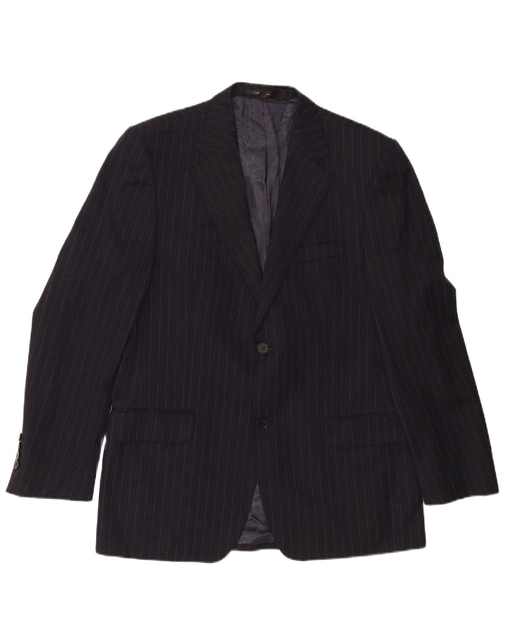 Zara Herren-Blazer mit 2 Knöpfen, EU 50, mittelschwarze Nadelstreifenwolle
