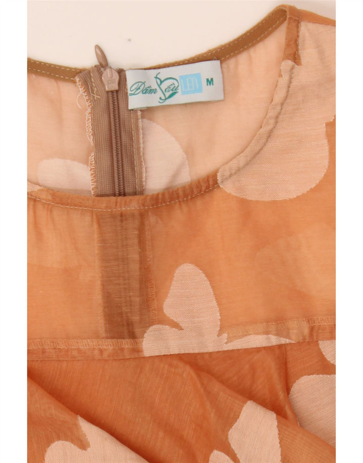 VINTAGE Womens See Through Sheath Dress UK 12 Medium Orange Butterfly