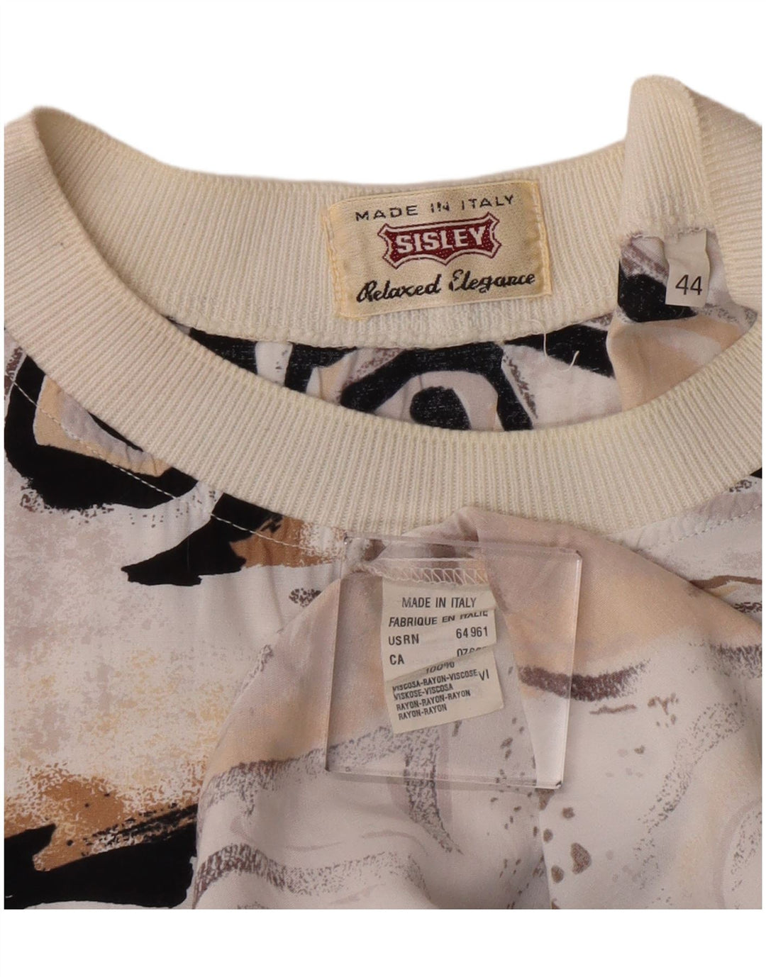 Sisley Damen Longline Graphic T-Shirt Top IT 44 Mittelbeige Viskose