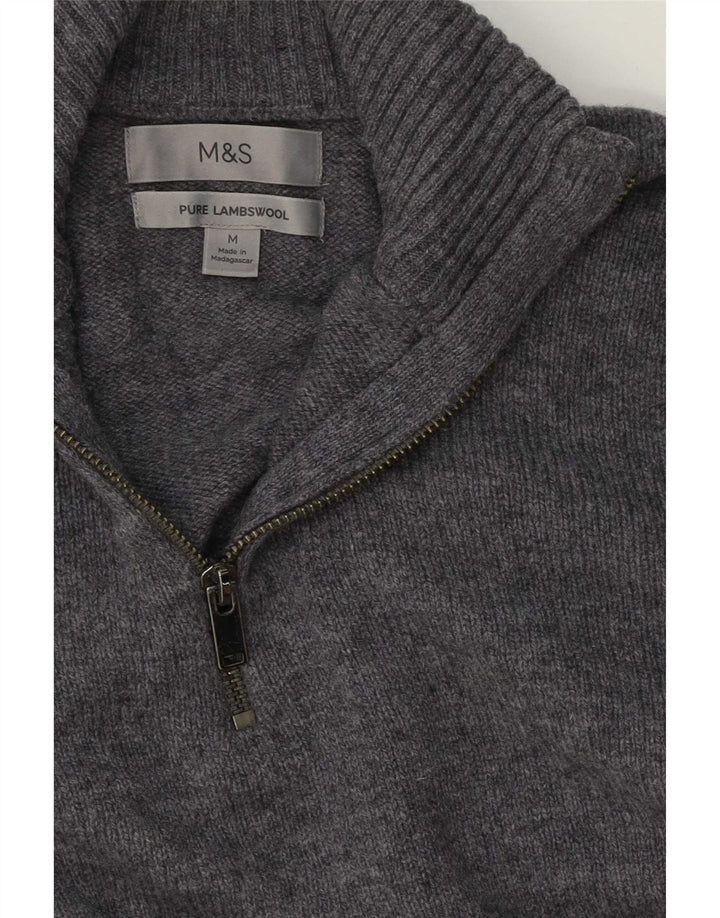 Marks & Spencer Herren-Pullover mit Reißverschluss am Hals, mittelgraue Lammwolle