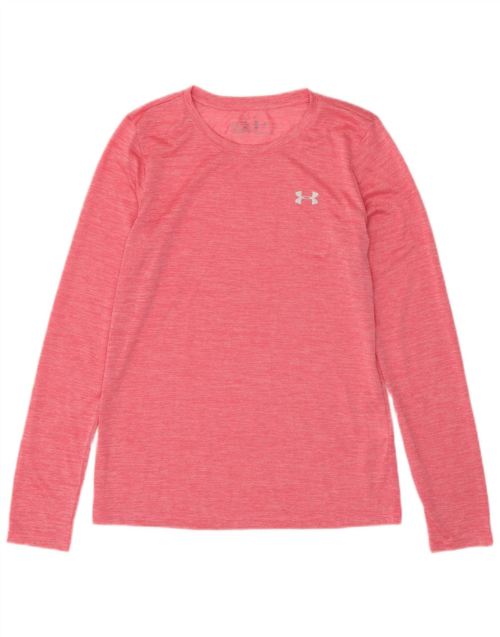 UNDER ARMOUR Damen Heat Gear Top Langarm UK 10 Small Pink Meliert