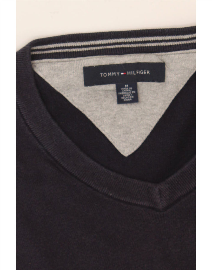 TOMMY HILFIGER Mens V-Neck Jumper Sweater Medium Navy Blue Cotton Vintage Tommy Hilfiger and Second-Hand Tommy Hilfiger from Messina Hembry 