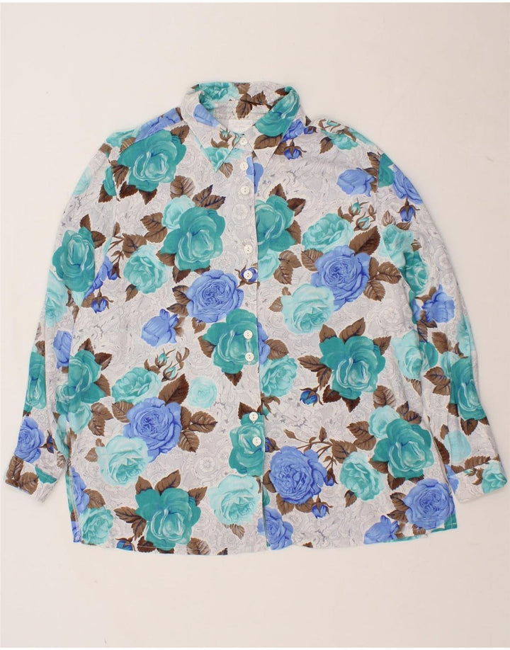 VINTAGE Womens Shirt Blouse IT 44 Medium Grey Floral Viscose Vintage Vintage and Second-Hand Vintage from Messina Hembry 