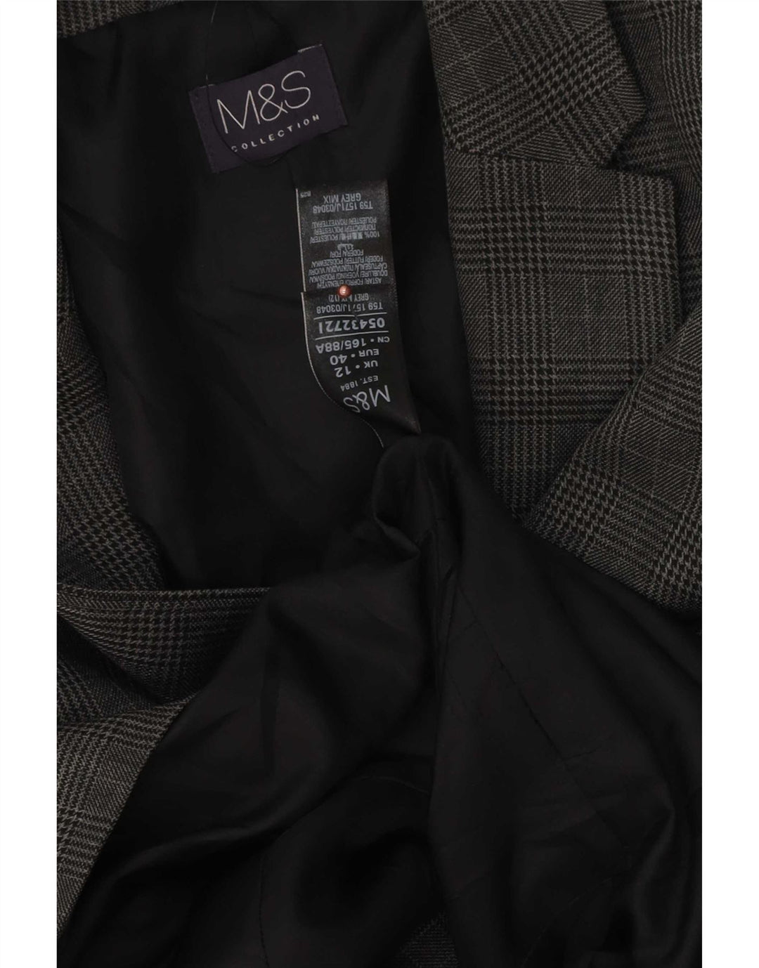 Marks & Spencer Damen-Blazer mit 1 Knopf, UK 12, Mittelgrau mit Hahnentrittmuster