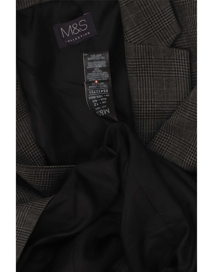Marks & Spencer Damen-Blazer mit 1 Knopf, UK 12, Mittelgrau mit Hahnentrittmuster
