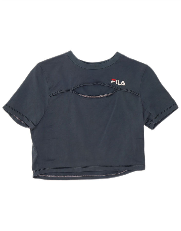 FILA Womens Crop T-Shirt Top UK 12 Medium Blue Cotton