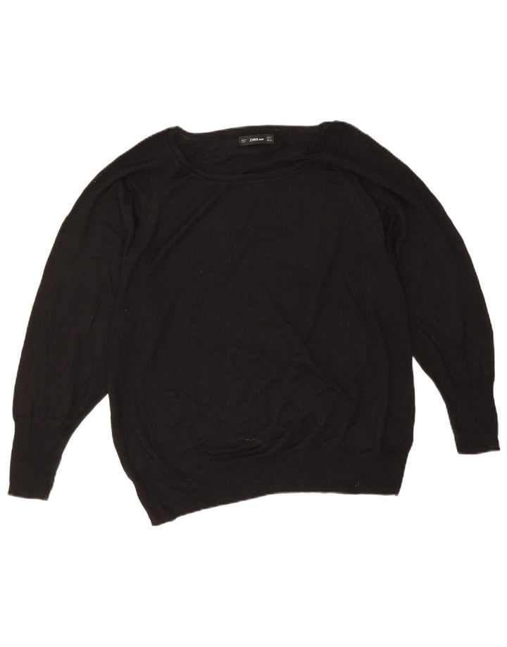 Zara Damen-Pullover, übergroß, U-Boot-Ausschnitt, Gr. 14, mittelschwarz