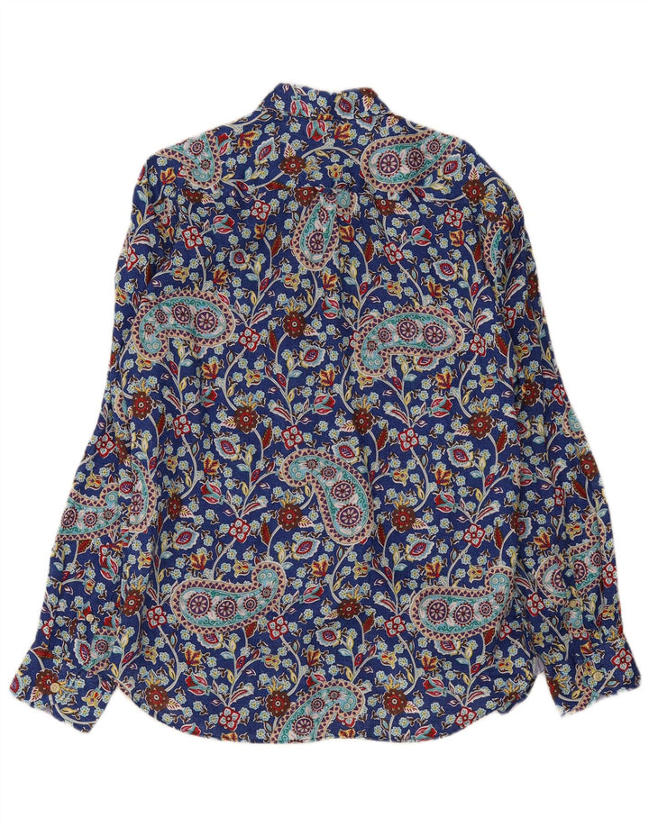 Tom Rusborg Herrenhemd Mittelblaues Paisley-Leinen