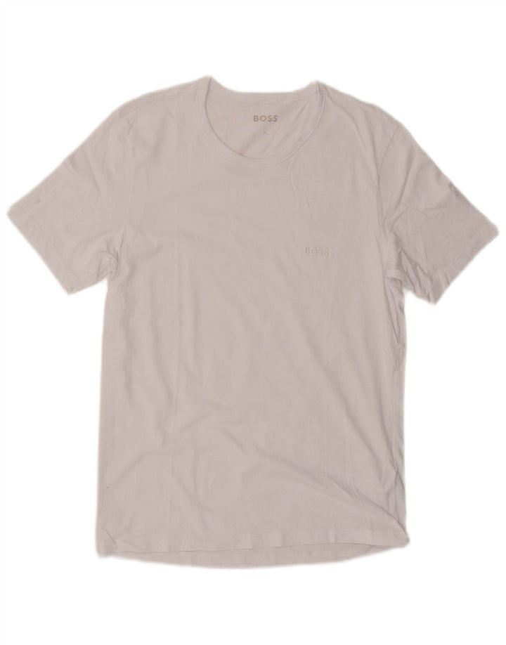 Hugo Boss Herren T-Shirt Top aus mittelweißer Baumwolle