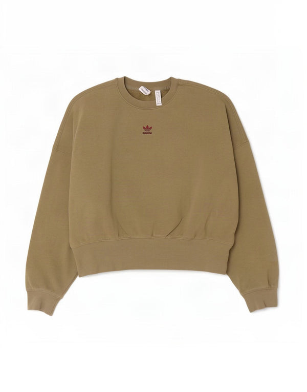 Adidas Womens Graphic Oversized Sweatshirt Pullover UK 6 XS Khaki Baumwolle
