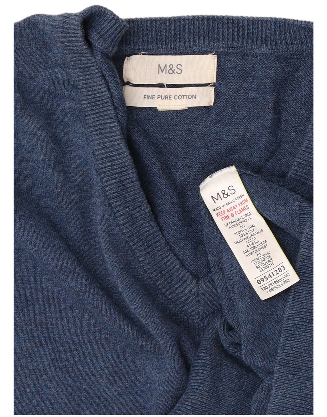 Marks & Spencer Herren-Pullover mit V-Ausschnitt, groß, aus blauer Baumwolle