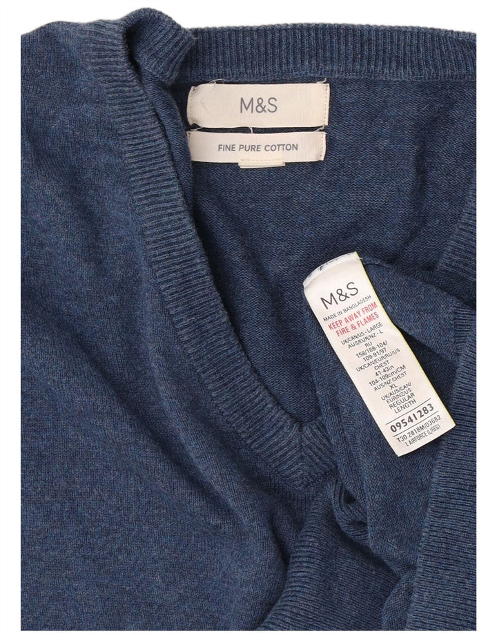Marks & Spencer Herren-Pullover mit V-Ausschnitt, groß, aus blauer Baumwolle