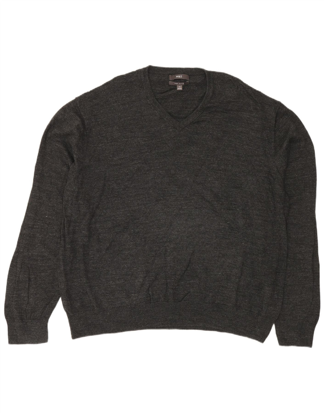 Marks & Spencer Herren-Pullover mit V-Ausschnitt, 4XL, graue Baumwolle